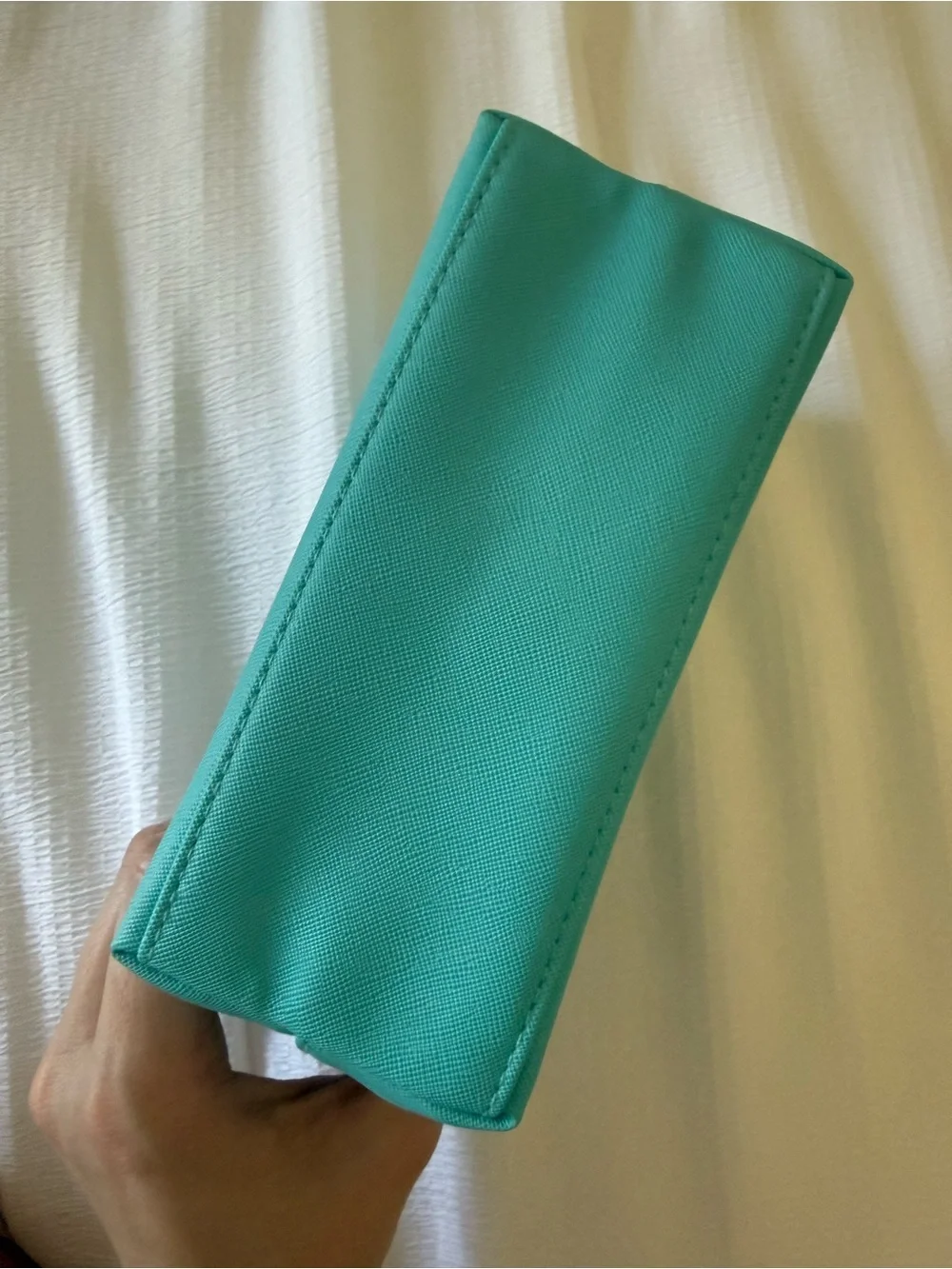 La Mer Teal Blue Green Faux Leather Cosmetic Bag Makeup Bag Travel Case